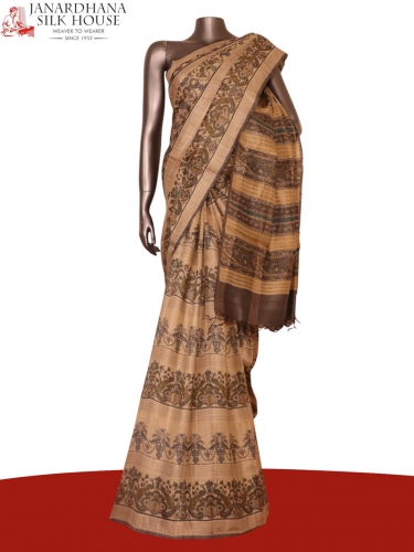 Pure Floral Peacock Tussar Silk Saree